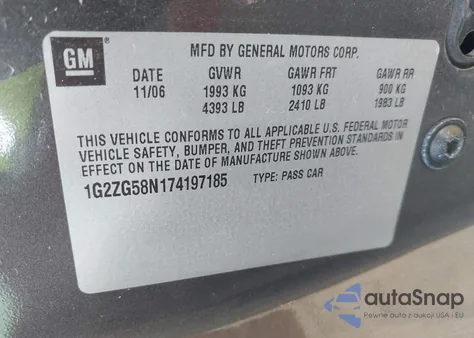 2007 Pontiac G6 from USA, damaged, VIN 1G2ZG58N174197185
